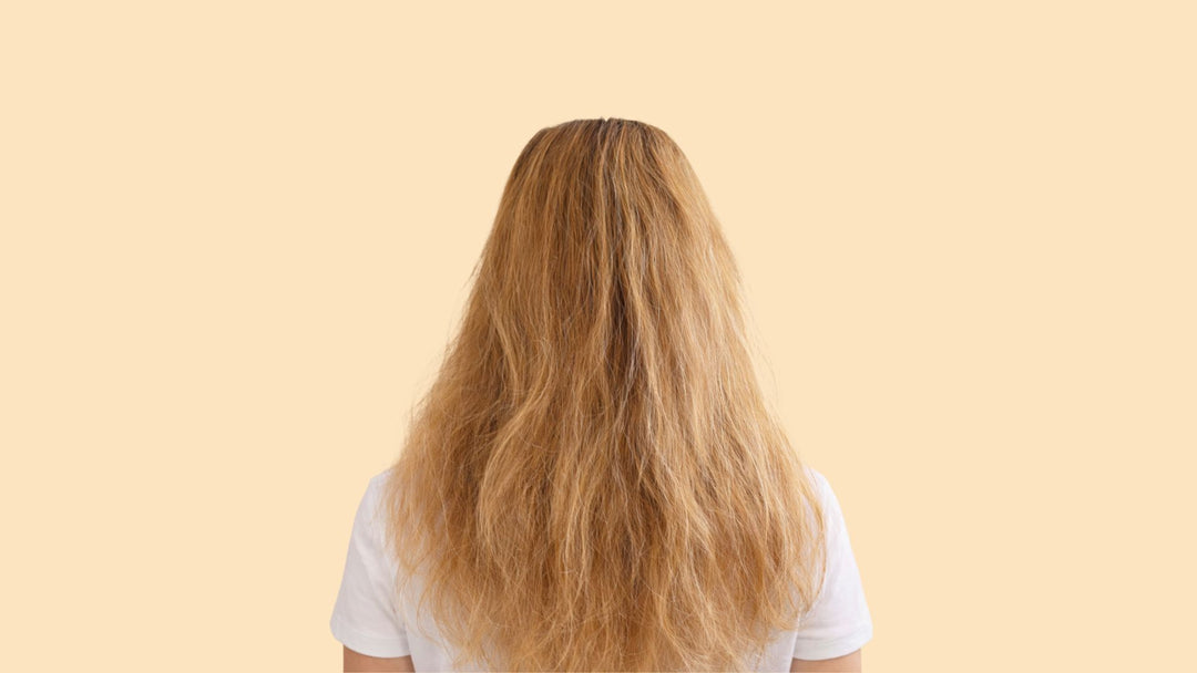 Frizzy blonde hair before Glazy capsule treatment