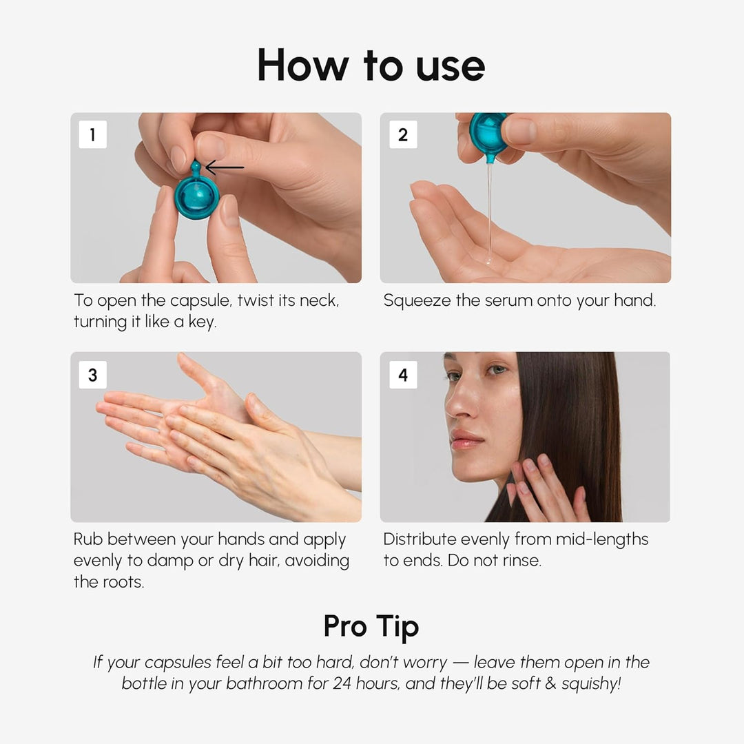 How to use Glazy Pop hair serum capsule — twist open, squeeze, apply to hair