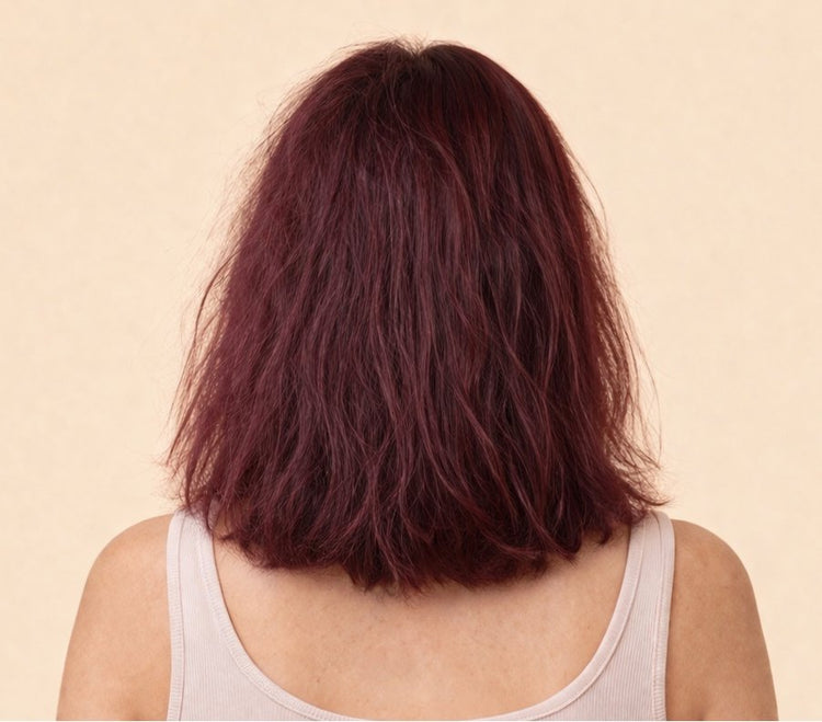 Burgundy colored hair after Glazy Pop — vibrant color-treated haircare