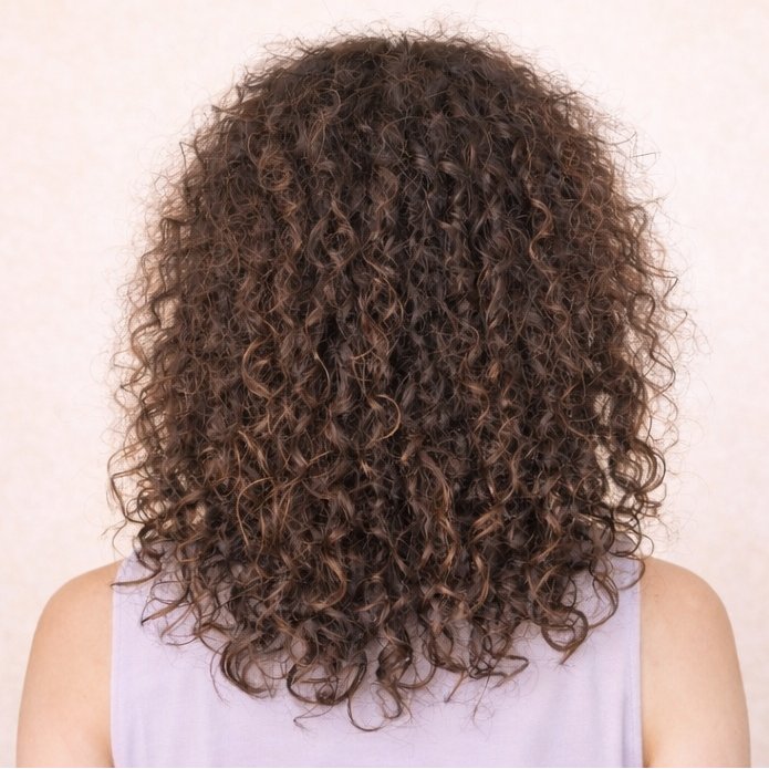 Defined brown curls after Glazy Cloud — frizz-free curly hair