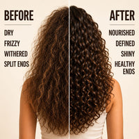 Glazy Cloud before and after — frizzy curls to defined frizz-free curls