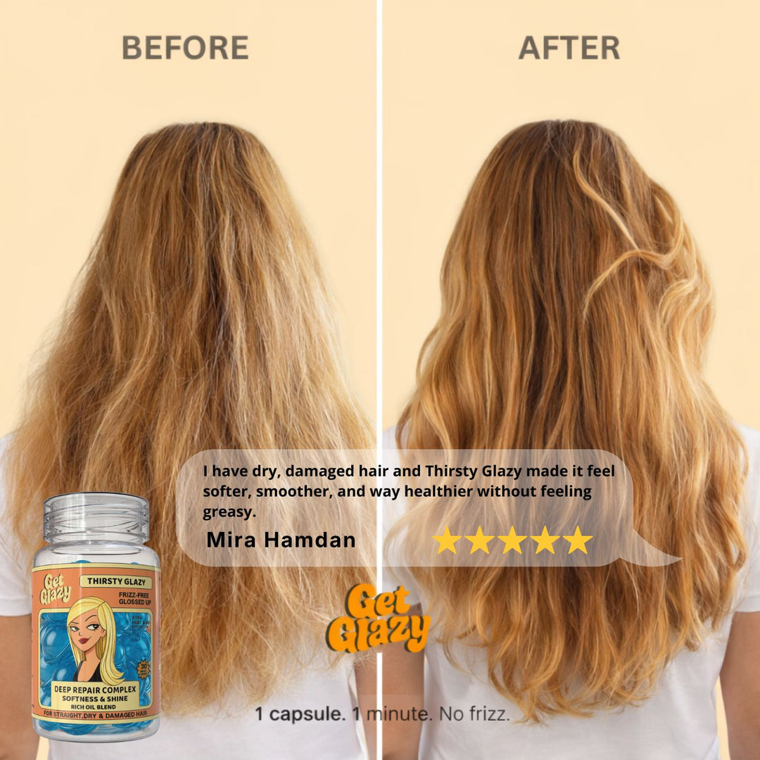 Thirsty Glazy benefits — heat & UV protection, deep repair for dry damaged hair