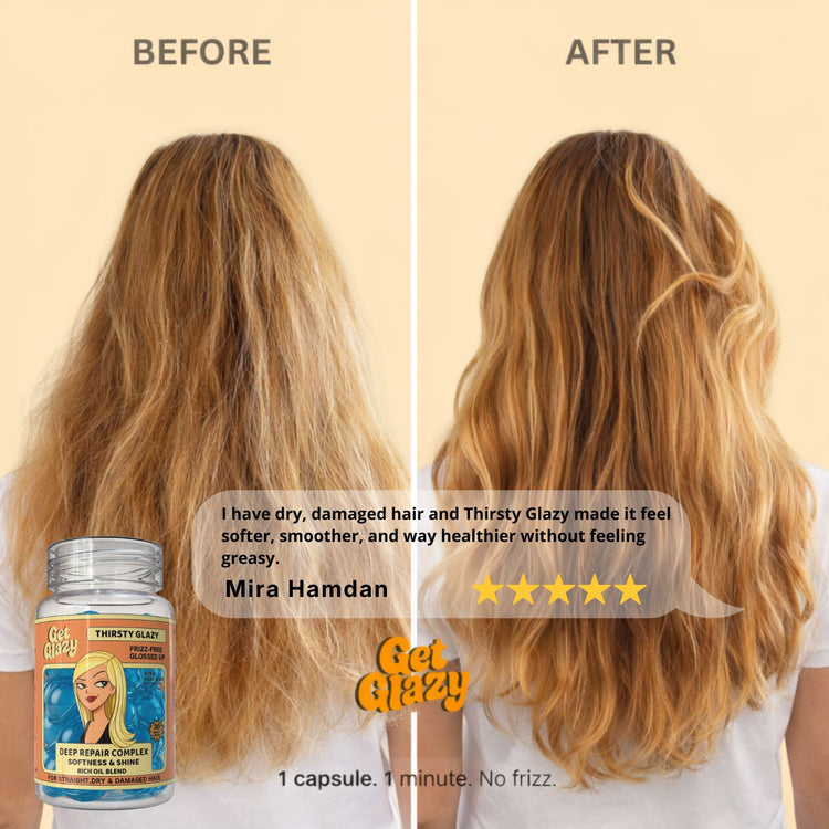 Thirsty Glazy benefits — heat & UV protection, deep repair for dry damaged hair